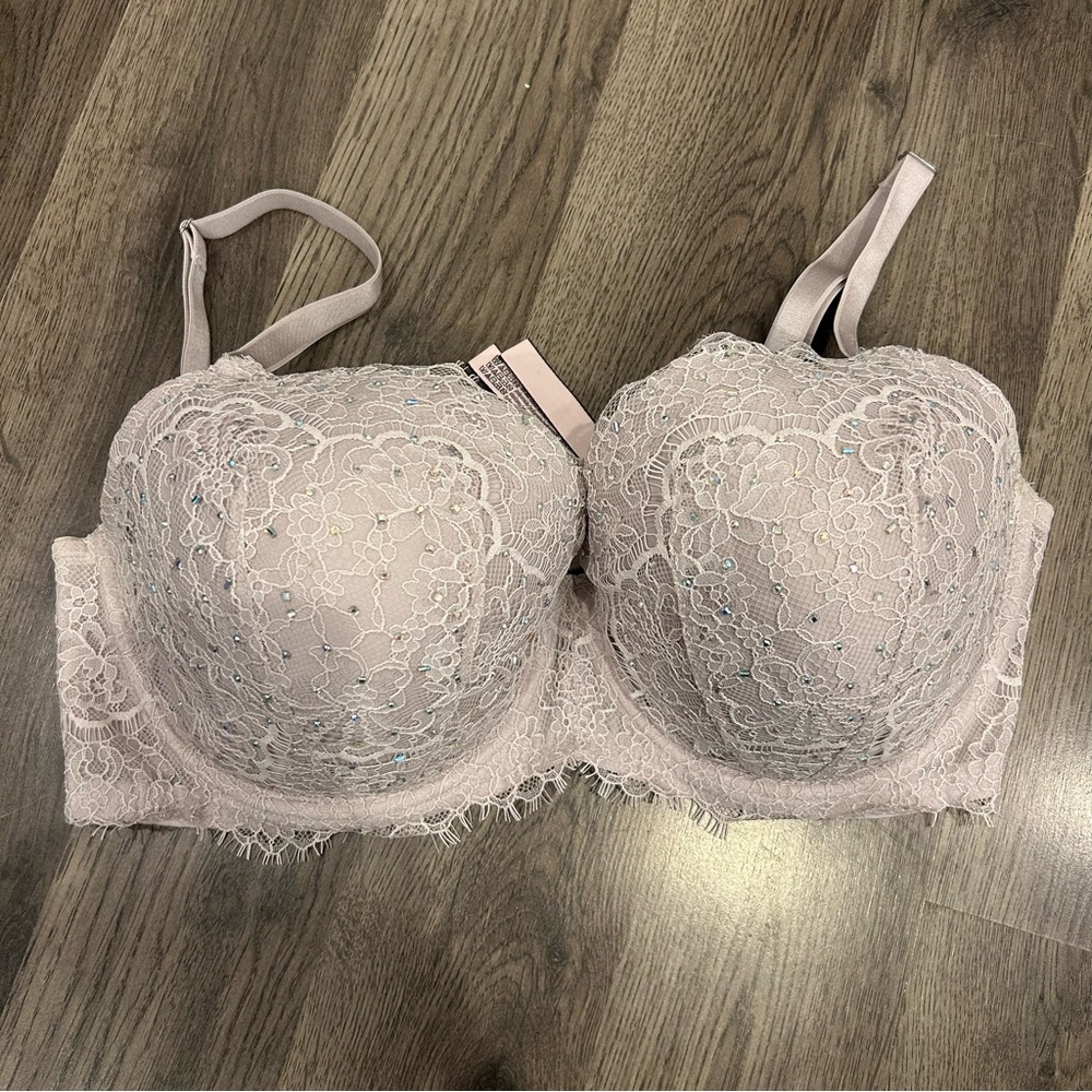 Victoria secret dream angles lined demi purple Lace Strapless Bra 38 DD
